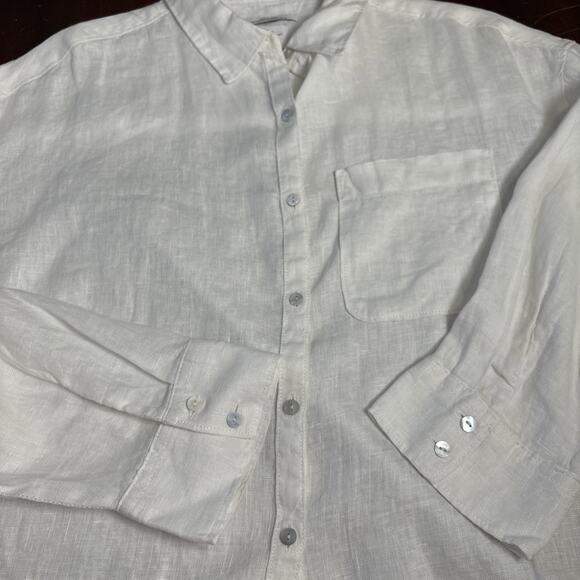 Nicole Miller White Linen Blouse Sz M Coastal Button Up Long Sleeve Quiet Luxury - Picture 6 of 8